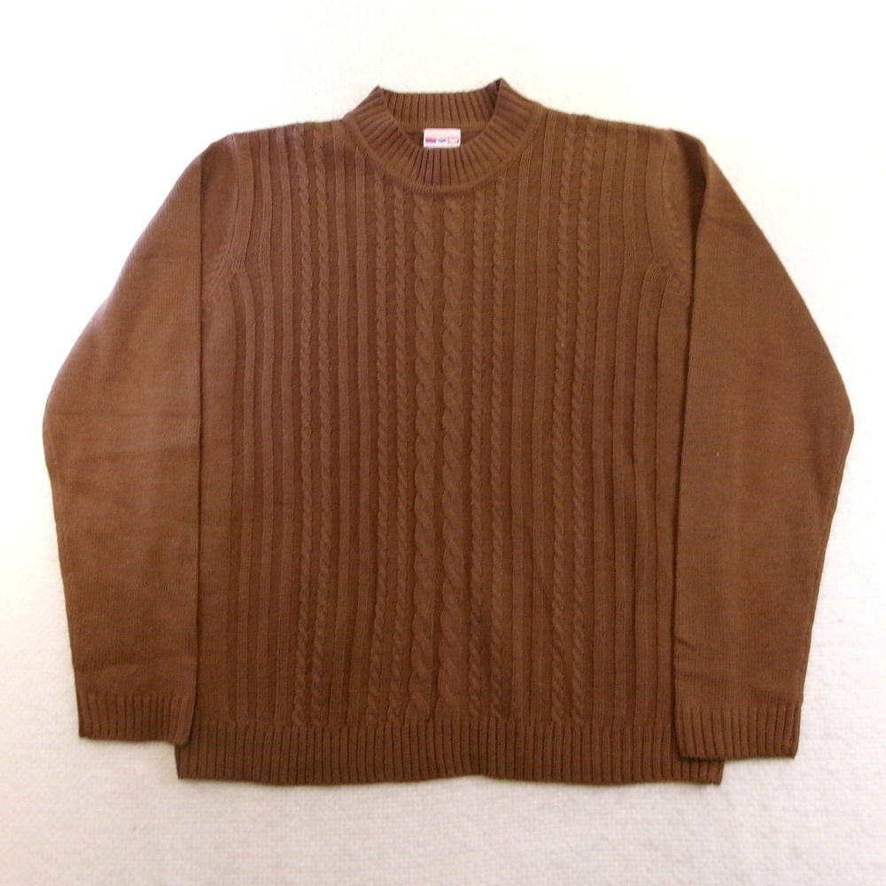 American Sweetheart Womens Large Sweater Brown Cable Knit Mock Neck BT3